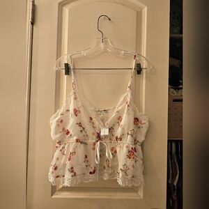American Eagle White With Red Floral Cami Top Sz Large Nwt